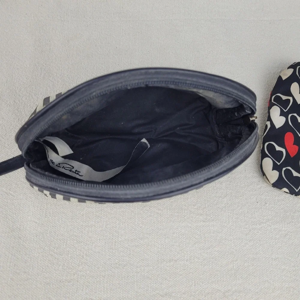 VTG‎ Oscar de la Renta Striped & DVF Heart Cosmetic Bag Bundle Black White Red